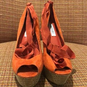 Red Orange Faux Suede Wedge